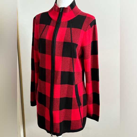 Adrienne Vittadini Sweaters - Adrienne Vittadini Red & Black Checkered Buffalo Plaid  Cardigan Sweater Size L